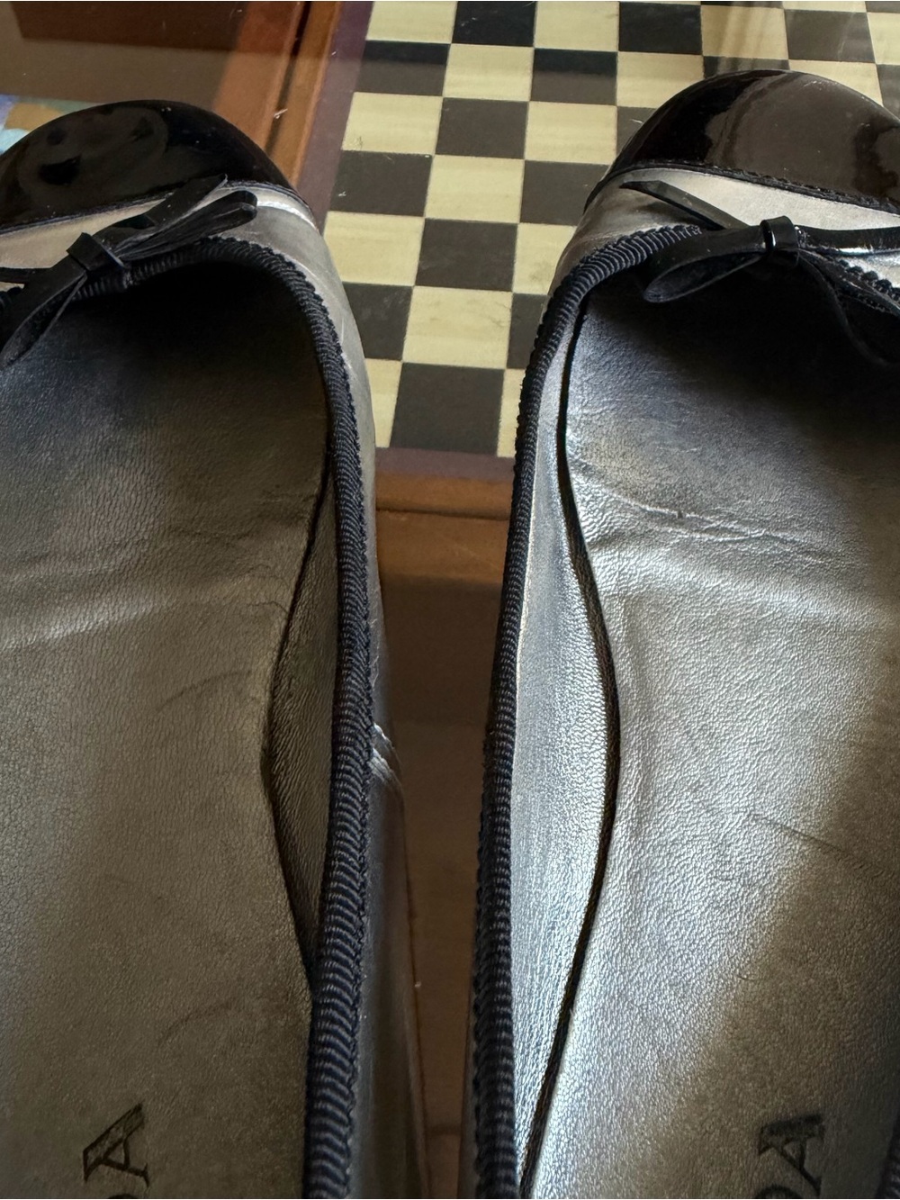 PRADA • metallic silver bow cap toe ballet flats - Picture 9 of 11